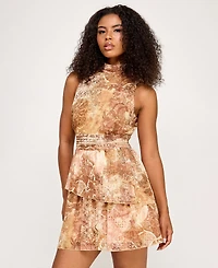 City Studios Juniors' Sleeveless Mock Neck Tie Dress
