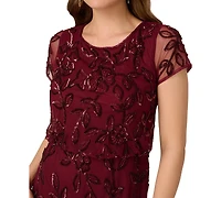 Adrianna Papell Women's Floral Bead Embellished Blouson Short-Sleeve Gown