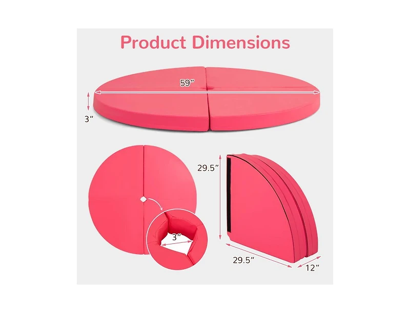Akiudex 59inch Round Folding Pole Dance Mat with 3in Foam and Pu Leather Cover