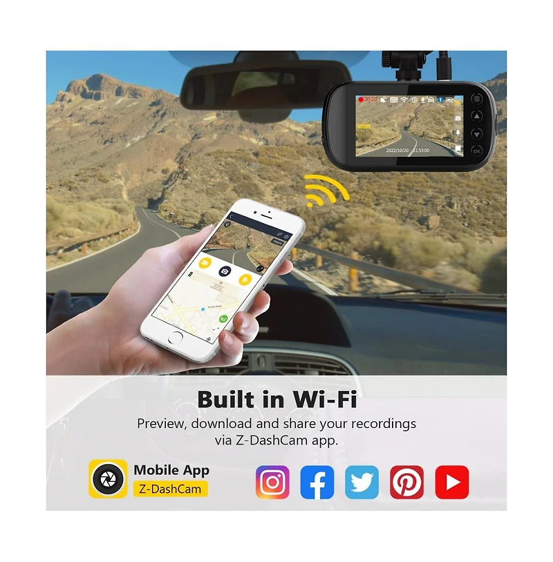 Z-edge Z3D-WiFi Dual Dash Cam – 4K Uhd Front + 1080P Rear, Wi-Fi, Gps, Parking Mode & G-Sensor, Night-Vision, Loop Recording, 155° Wide Angle