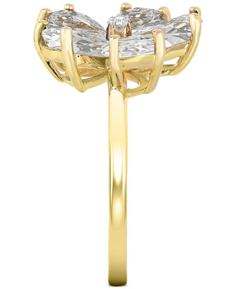 Lab-created White Sapphire 3-5/8 ct. t.w. Flower Statement Ring with Diamond Accent 14K Gold-Plated Sterling Silver