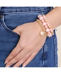 Jessica Simpson Set of 3 Pink and Gold-Tone Beaded Stretch Bracelets