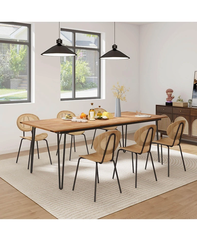 86.5-Inch Outdoor Dining Table with Acacia Wood Tabletop & Metal Legs Umbrella Hole