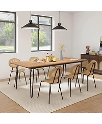 86.5-Inch Outdoor Dining Table with Acacia Wood Tabletop & Metal Legs Umbrella Hole