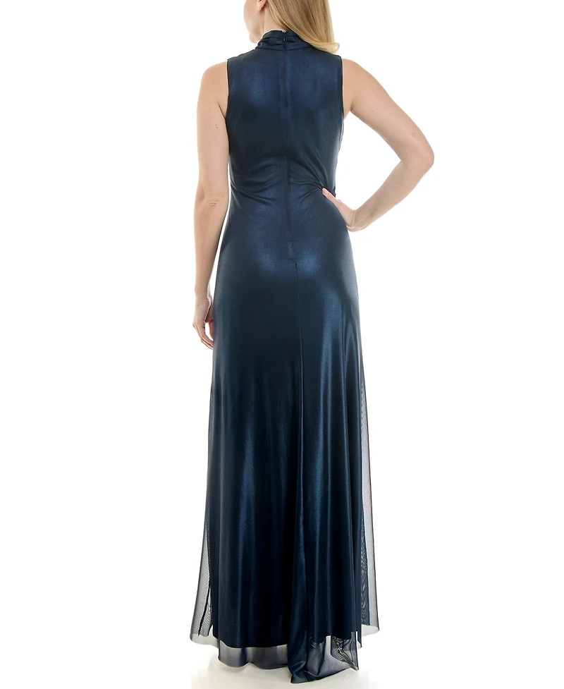 Taylor Women's Asymmetrical Ruched Mock Neck Dress