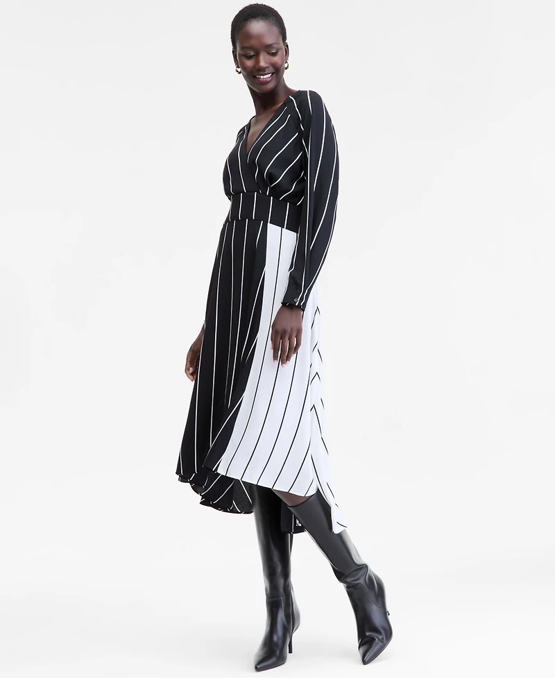 I.n.c. International Concepts Women's Multi-Stripe Surplice-Neck Midi Dress, Macy's Exclusive