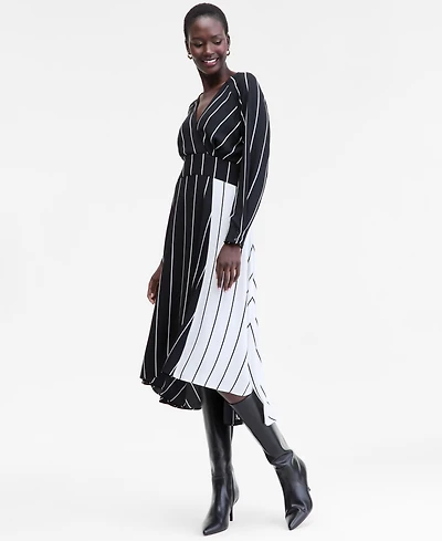 I.n.c. International Concepts Women's Multi-Stripe Surplice-Neck Midi Dress, Macy's Exclusive