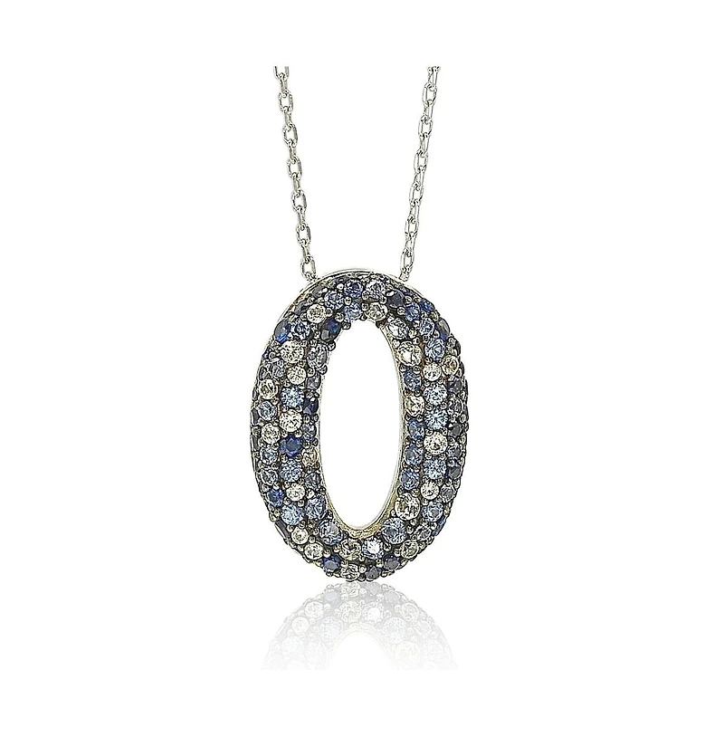 Suzy Levian Sterling Silver Sapphire & Created White Puff Oval Circle Pendant Necklace