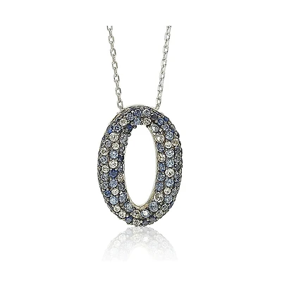 Suzy Levian Sterling Silver Sapphire & Created White Puff Oval Circle Pendant Necklace