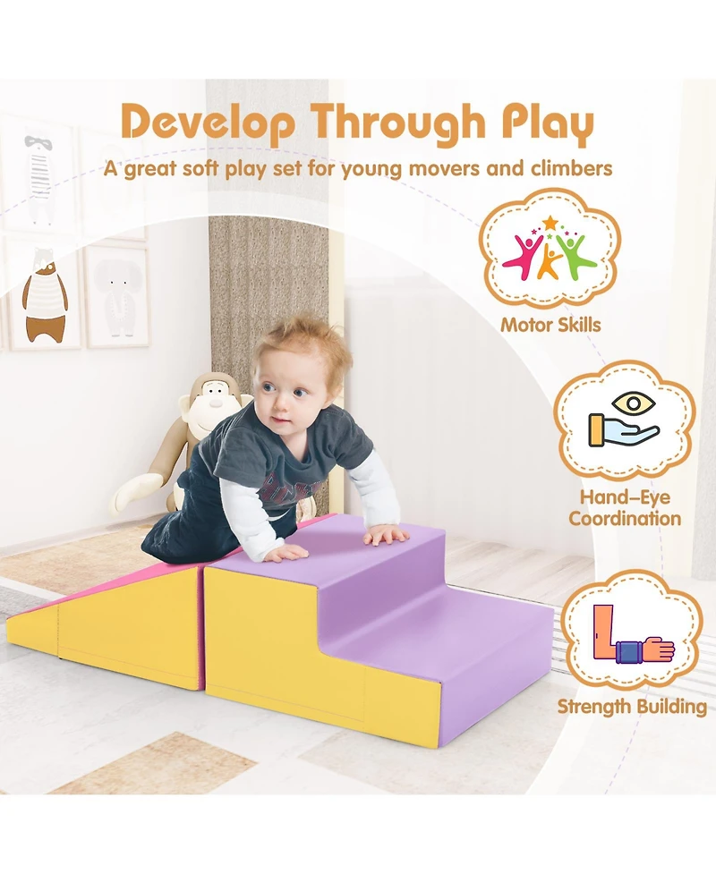 Akiudex 2-Piece Soft Foam Step and Slide Climber with Pu Cover for Toddlers