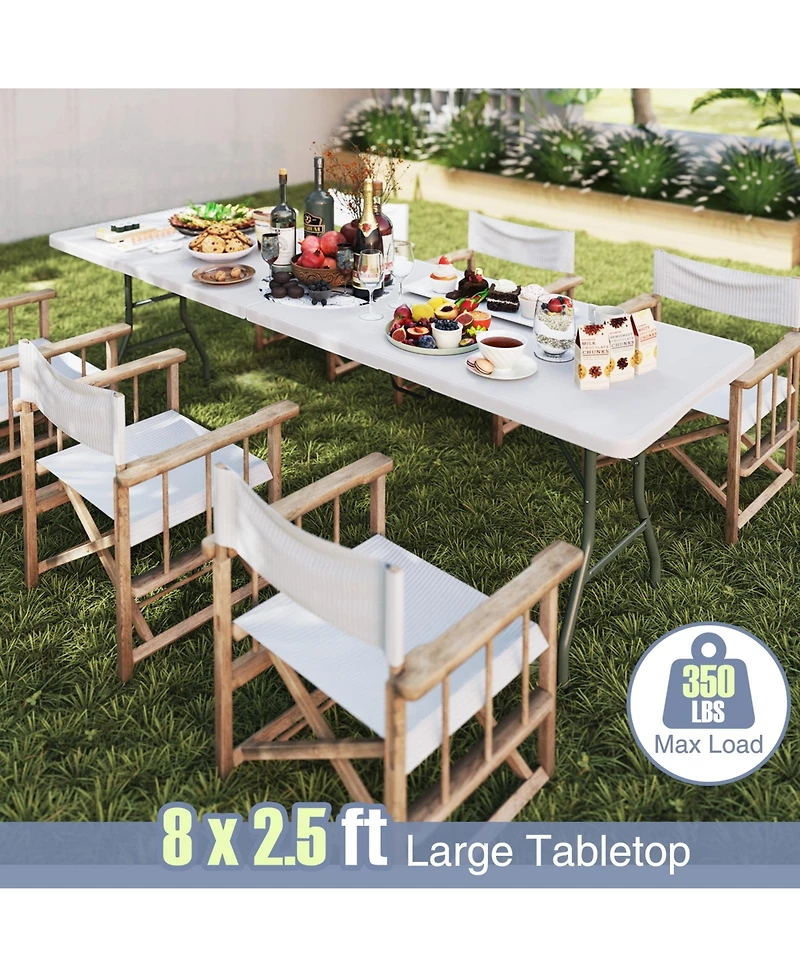 Akiudex 8FT Folding Patio Table with Hdpe Top and Metal Legs for Outdoor and Indoor Use