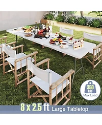 Akiudex 8FT Folding Patio Table with Hdpe Top and Metal Legs for Outdoor and Indoor Use