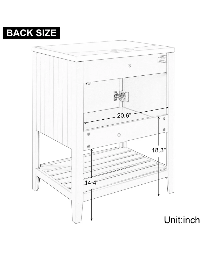 Casainc 24" Modern Bathroom Vanity with Ceramic Sink, Solid Wood Frame, Open Style Shelf