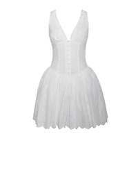 Miss Circle Women Aaliyah White Eyelet Plunging Halter Drop Waist Mini Dress