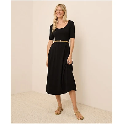 Pact Women's Organic Cotton Fit & Flare Scoop Midi Dress
