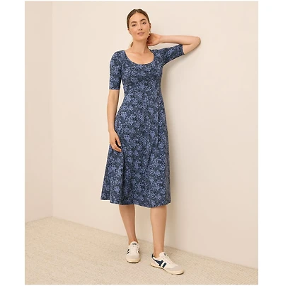 Pact Women's Organic Cotton Fit & Flare Scoop Midi Dress