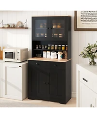 Gymax Pantry Cabinet 67'' Tall Kitchen Floor w/ 2 Removable Shelves Drawers
