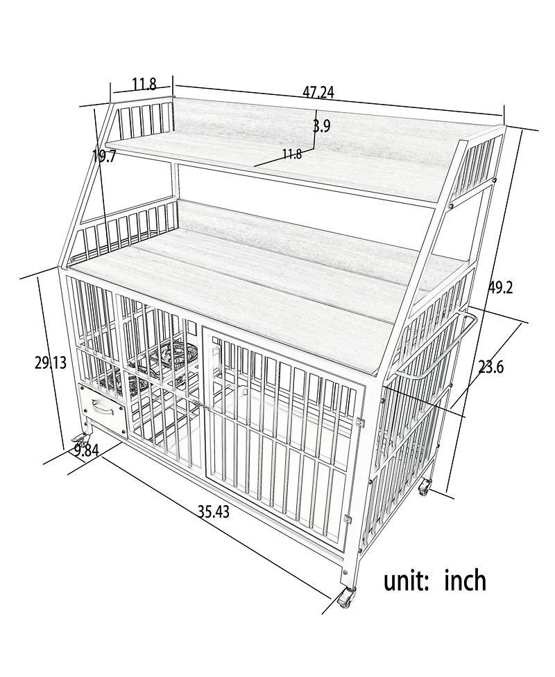 Aostirmotor 35 in. W x 49 in. H x 24 in. D Large Pet Cage with Storage Rack, Drawers with Stainless Steel Food in Black