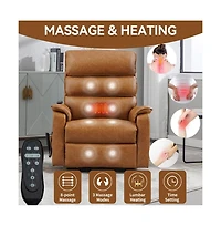 Grey Faux Leather Power Lift Chair with Heat, Massage & Dual Motor, Heavy Duty Recliner for Elderly with Remote-Maison Boucle