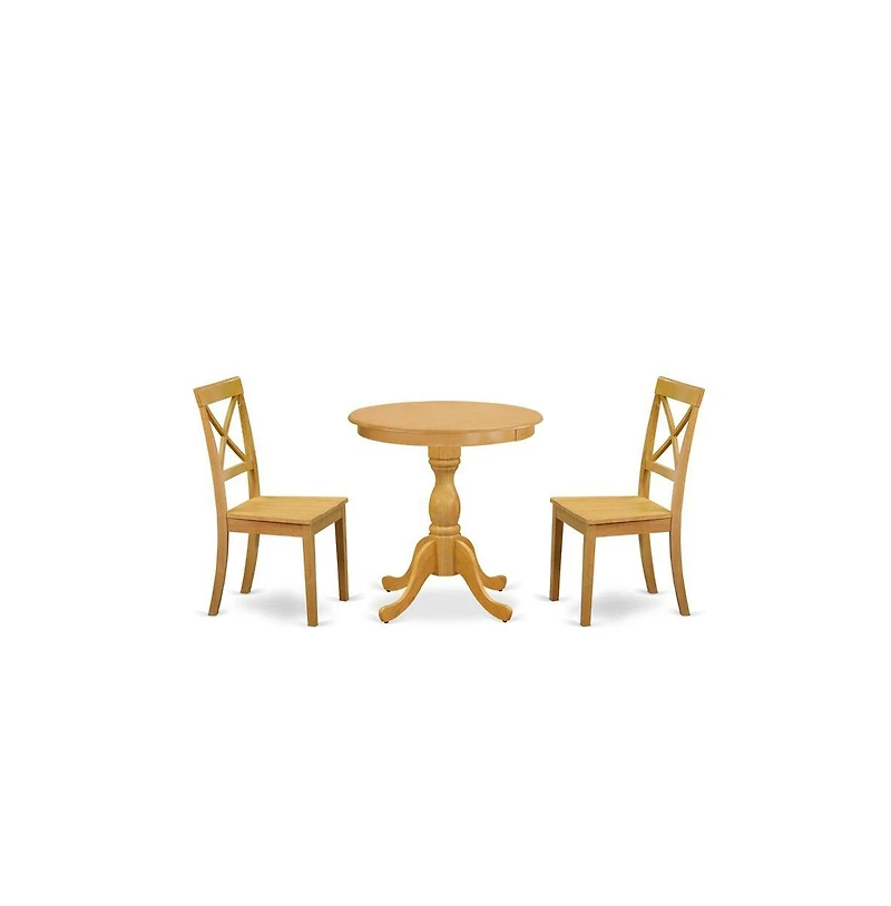 East West Furniture 3-Pc Modern Dining Room Table Set - 2 Wood Dining Chairs and 1 Dining Room Table (Oak Finish)