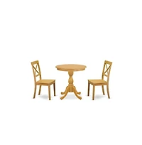 East West Furniture 3-Pc Modern Dining Room Table Set - 2 Wood Dining Chairs and 1 Dining Room Table (Oak Finish)