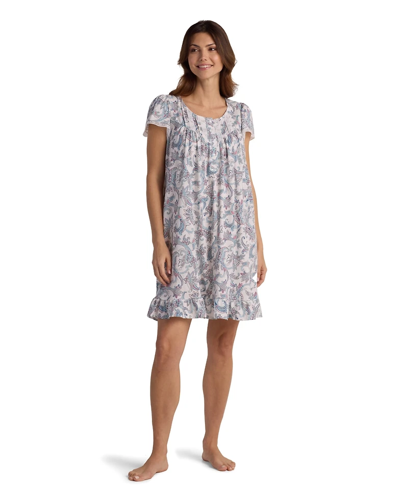 Miss Elaine Women's Short Sleeve Floral Printed Night Dress