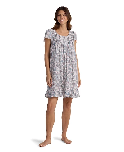 Miss Elaine Women's Short Sleeve Floral Printed Night Dress