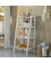 Basicwise Decorative White Wooden Modern 4-Tier Ladder Bookshelf, Flower and Plant Display