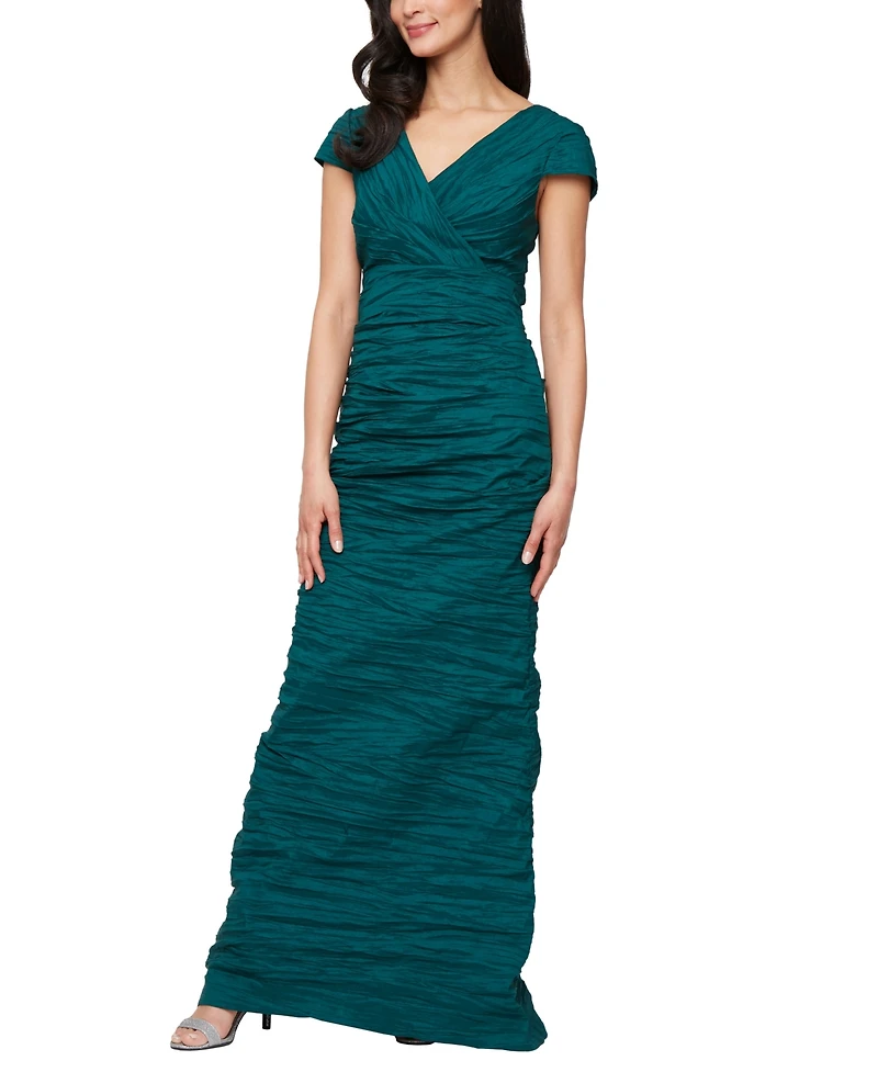 Alex Evenings Women's Crinkle Stretch Taffeta Long Gown