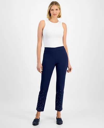 Jm Collection Women's Rhinestone Pearl Embellished Pull-On Cambridge Pants, Macy's Exclusive