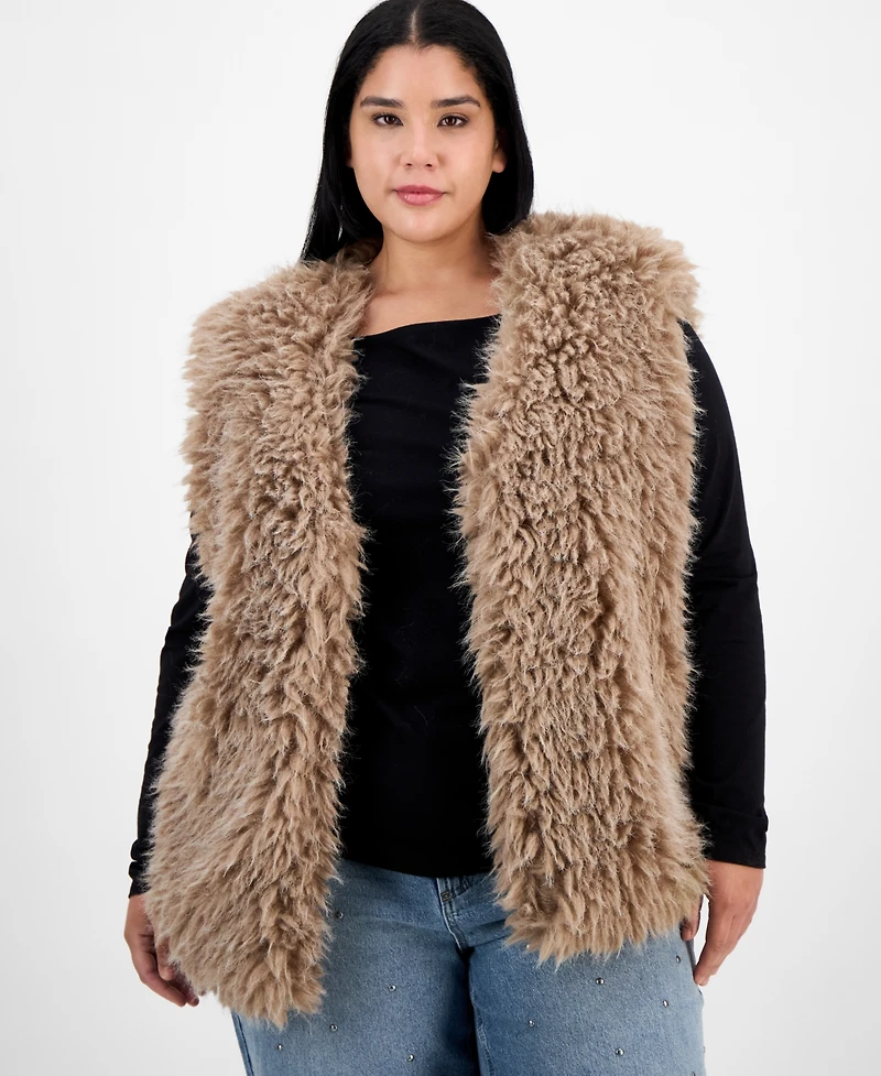 And Now This Trendy Plus Shaggy Faux-Fur V-Neck Vest, Macy's Exclusive