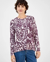 Style & Co Women's Printed Crewneck Sweater, Macy's Exclusive
