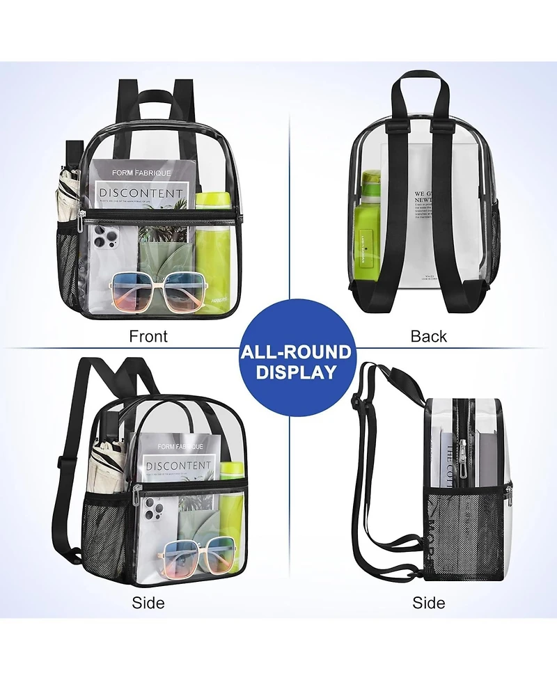 Clear Backpack Stadium Approved 12×12×6 Clear Mini Backpack Small Transparent Backpack for Concert, Beach, Work, Travel & Sporting Black