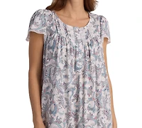 Miss Elaine Women's Short Sleeve Floral Printed Night Dress