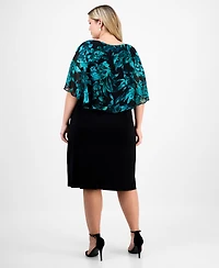 Connected Plus Short-Sleeve Cape Overlay Jersey Dress