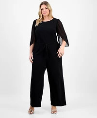 Connected Plus Bell-Sleeve Tassel-Belt Jumpsuit