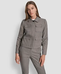 Dkny Petite Houndstooth Long Sleeve Trucker Jacket