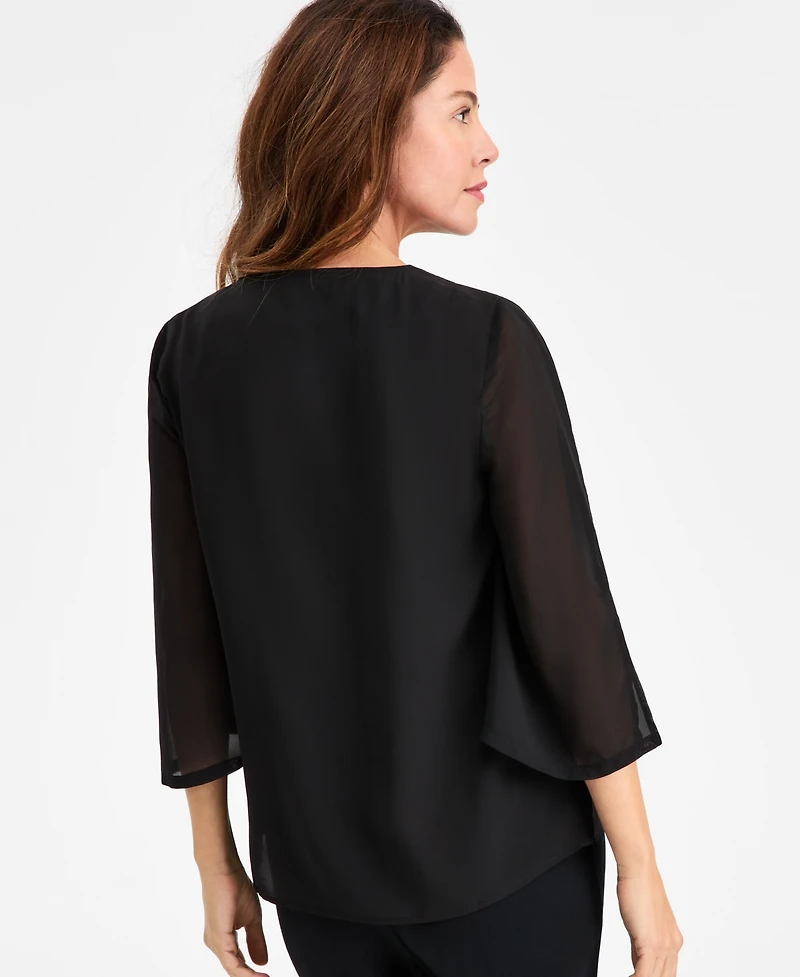 Jm Collection Women's Embellished V-Neck 3/4-Sleeve Blouse, Macy's Exclusive