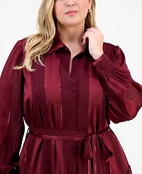 Robbie Bee Plus Long-Sleeve Satin Stripe Shirtdress