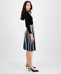 Robbie Bee Petite Long-Sleeve Pleated-Skirt Sweater Dress