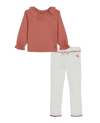 Calvin Klein Baby Girls 2-Piece Logo Print Peasant Top and Double-Brushed Ribbed Leggings Set