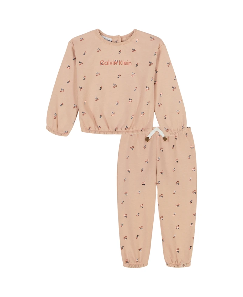 Calvin Klein Baby Girls 2-Piece Printed Long Sleeve Top and Leggings Set