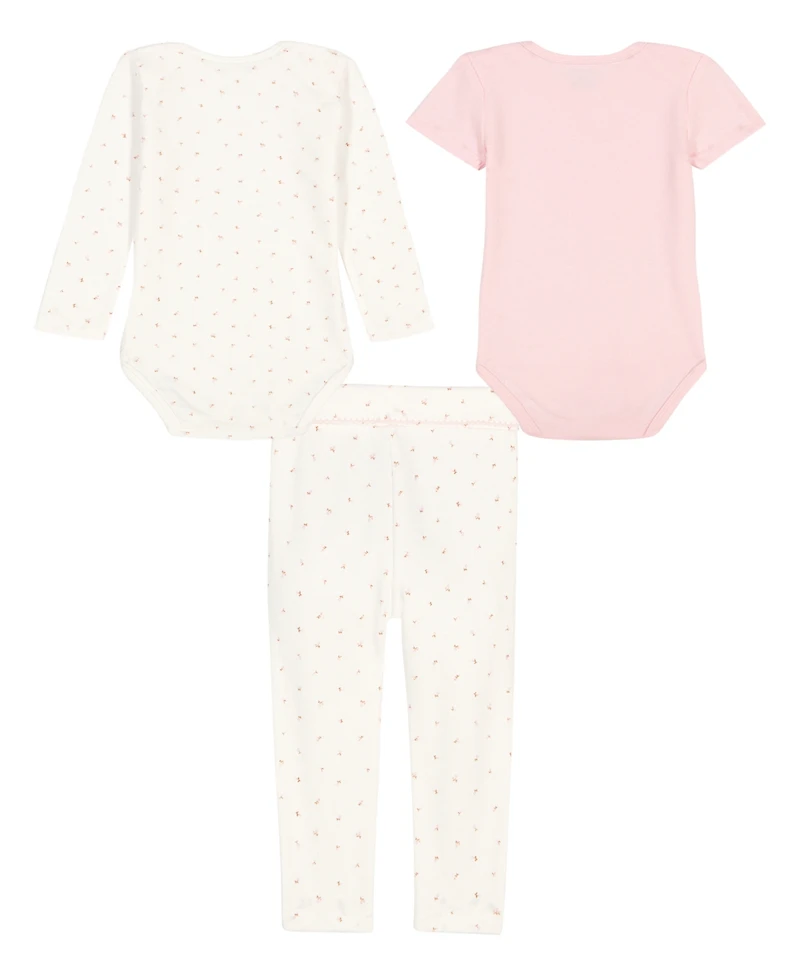 Calvin Klein Baby Girls 3-Piece Ditsy Floral Bodysuits and Pant Set