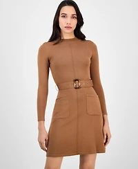 Robbie Bee Petite Belted Mock Neck Sweater Dress