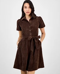 Robbie Bee Petite Short-Sleeve Button-Front Corduroy Shirtdress