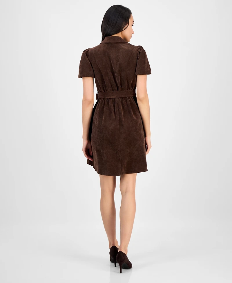 Robbie Bee Petite Short-Sleeve Button-Front Corduroy Shirtdress