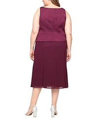 Alex Evenings Plus Tea Length Textured Jacquard 3/4-Sleeve Midi Jacket Dress