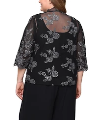Alex Evenings Plus 3/4-Sleeve Embroidered Jacket and Tank Twinset