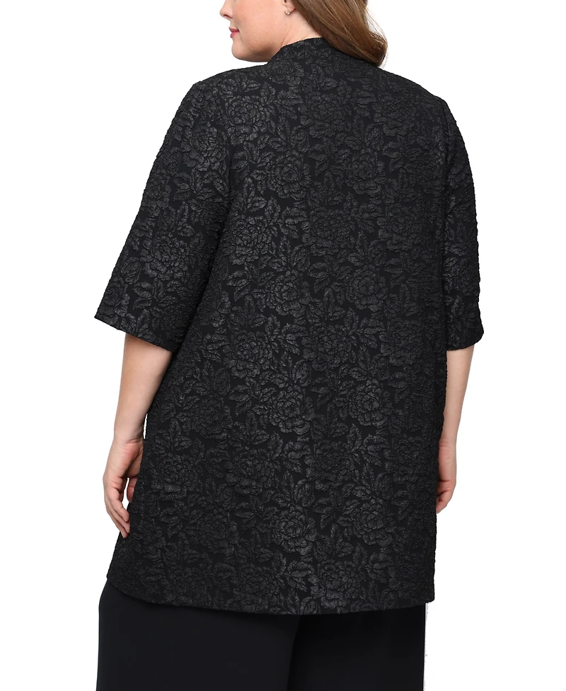 Alex Evenings Plus 3/4-Sleeve Textured Jacquard Top and Jacket Twinset