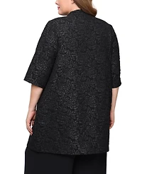 Alex Evenings Plus 3/4-Sleeve Textured Jacquard Top and Jacket Twinset